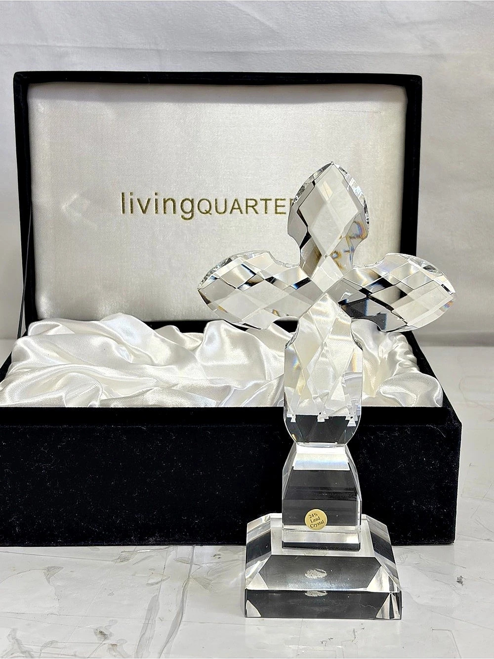 24% Lead Crystal Glass Cross Standing Pedestal elegant Sculpture Decor 7.5"
